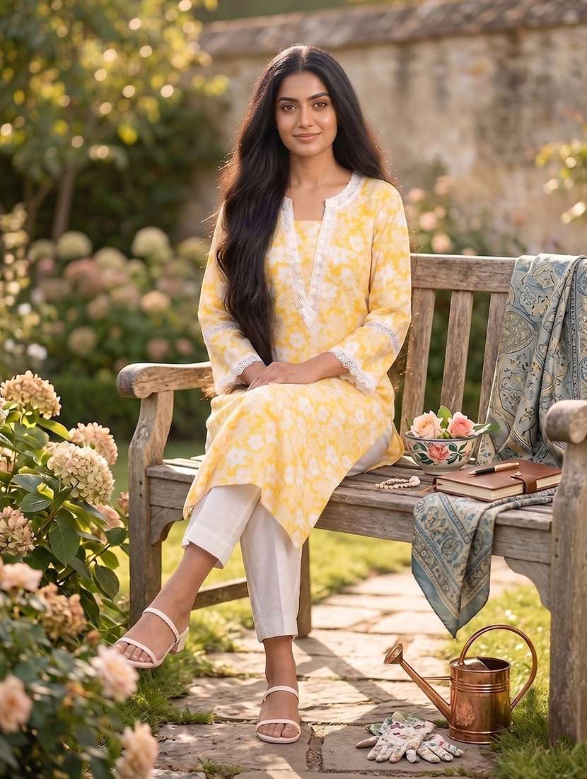 women printed three quarter sleeves straight kurta - 22582493 -  Standard Image - 4