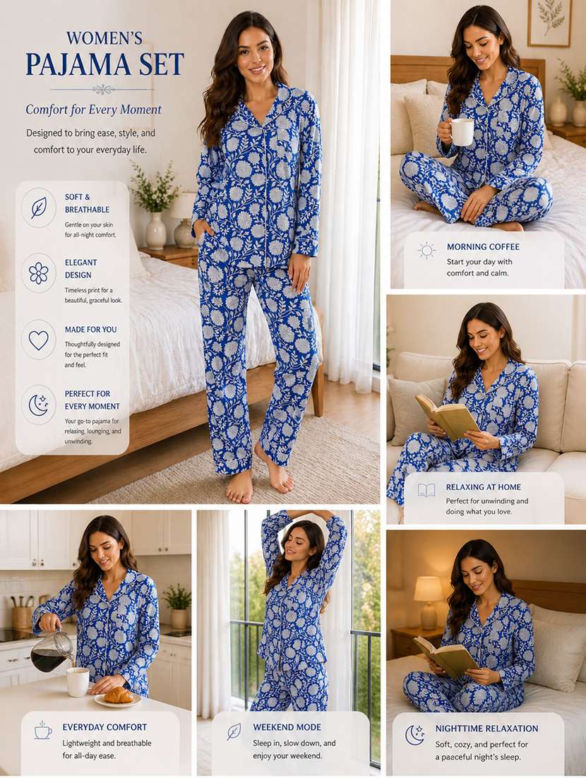 women printed long sleeves pyjama set - 22582514 -  Standard Image - 6
