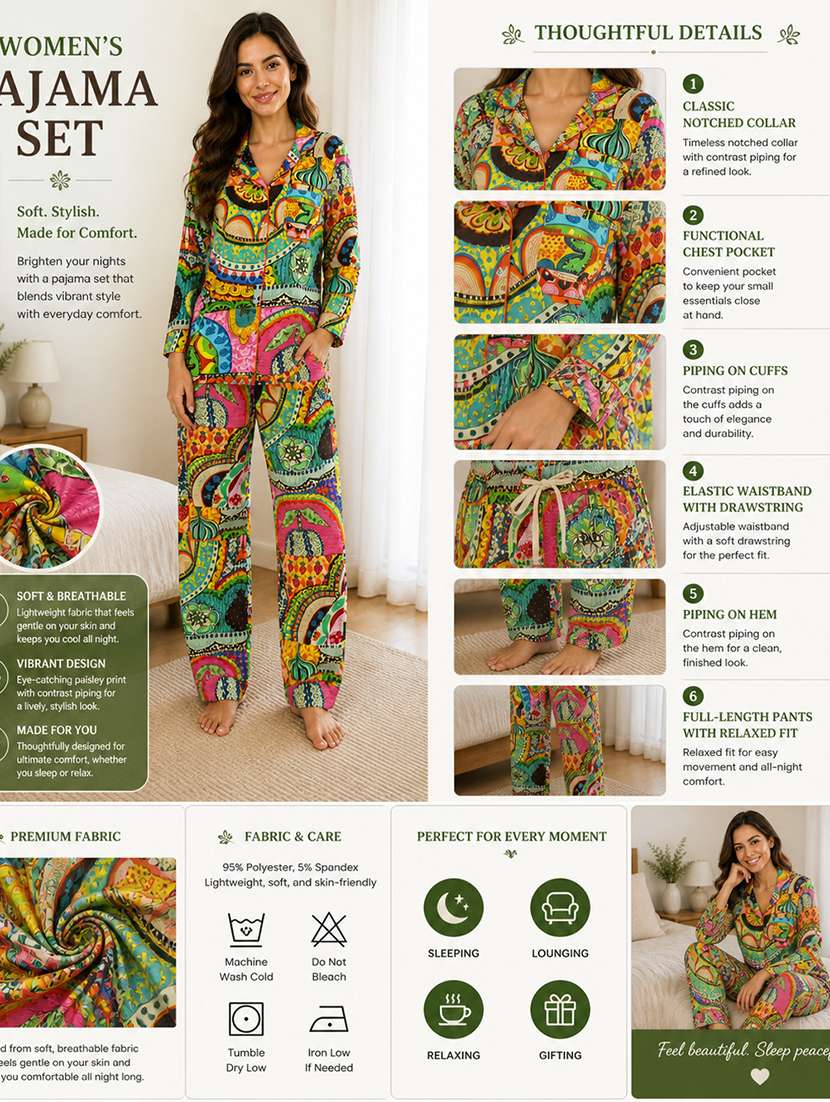women printed long sleeves pyjama set - 22582516 -  Standard Image - 6