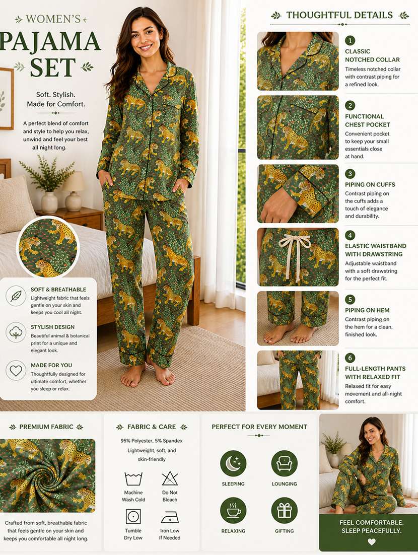 women printed long sleeves pyjama set - 22582517 -  Standard Image - 4
