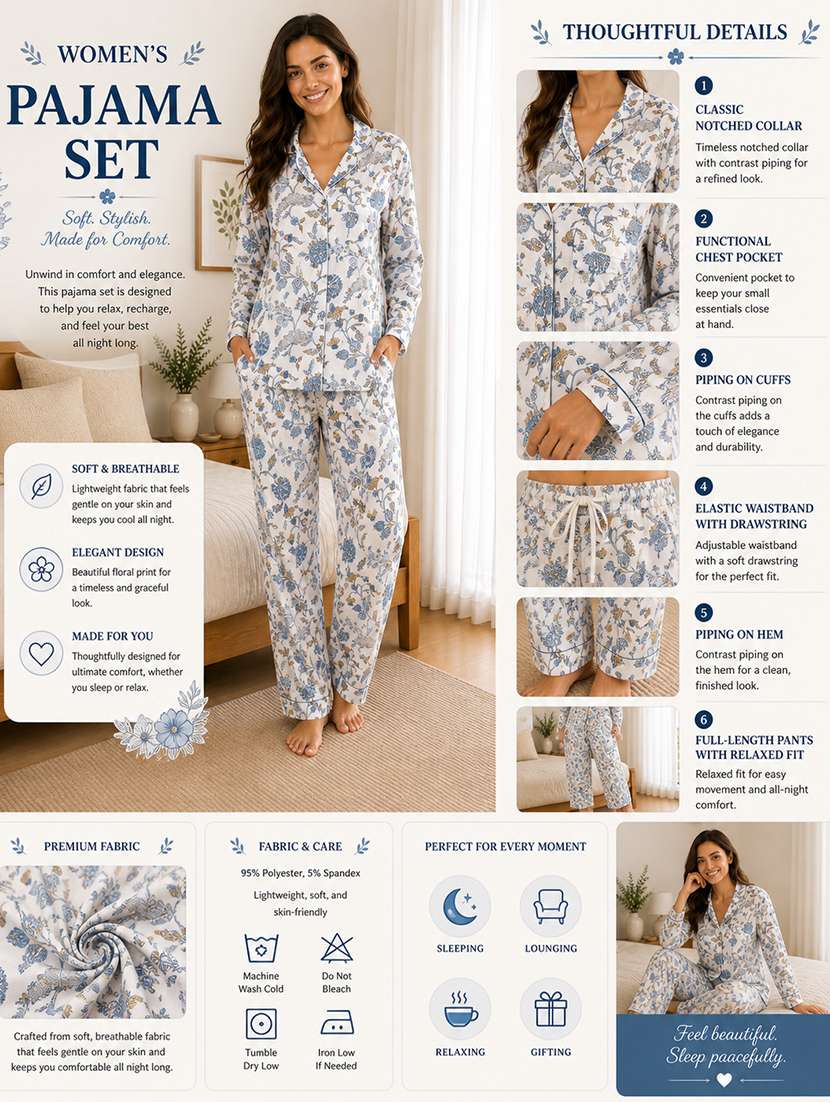 women printed long sleeves pyjama set - 22582521 -  Standard Image - 4