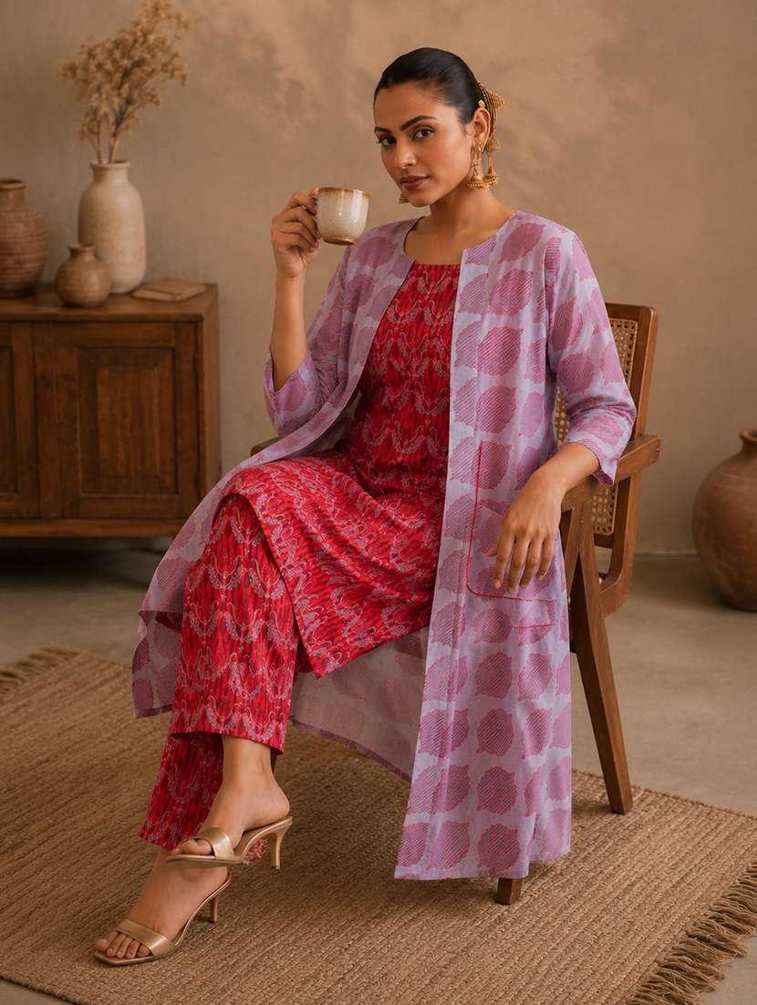 women printed three quarter sleeve kurta pant set - 22582821 -  Standard Image - 4