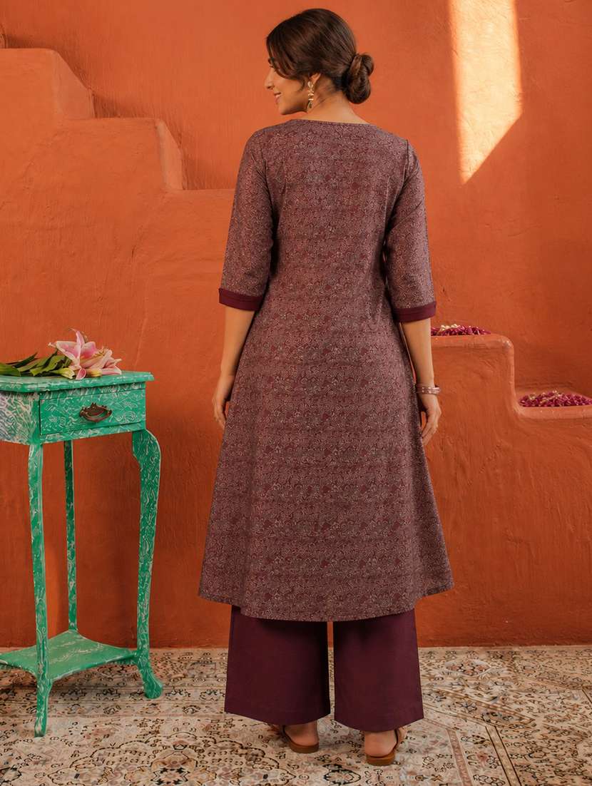 women printed three quarter sleeve kurta pant set - 22582823 -  Standard Image - 4