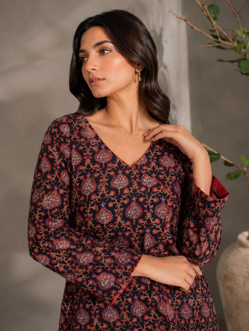 women printed long sleeve kurta pant set - 22582824 -  Standard Image - 1