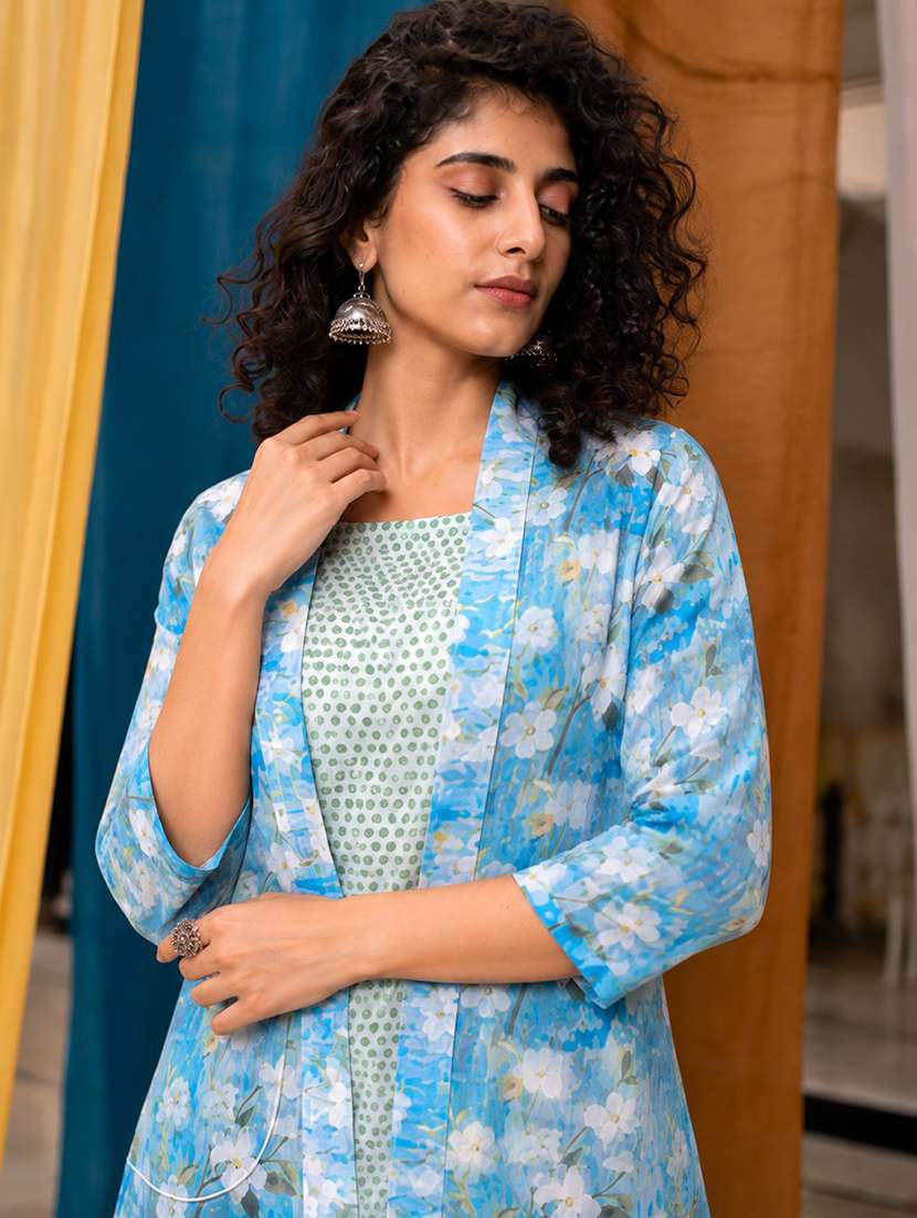 women printed three quarter sleeve kurta pant set - 22582826 -  Standard Image - 1
