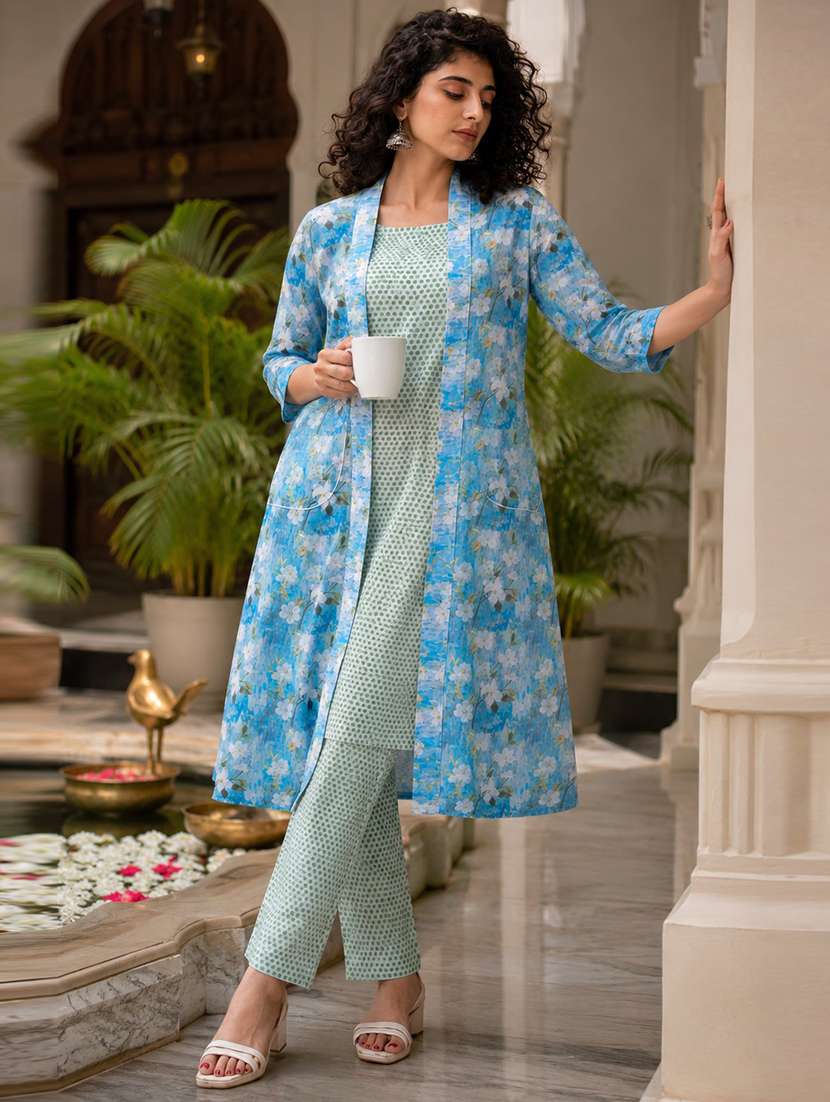 women printed three quarter sleeve kurta pant set - 22582826 -  Standard Image - 4