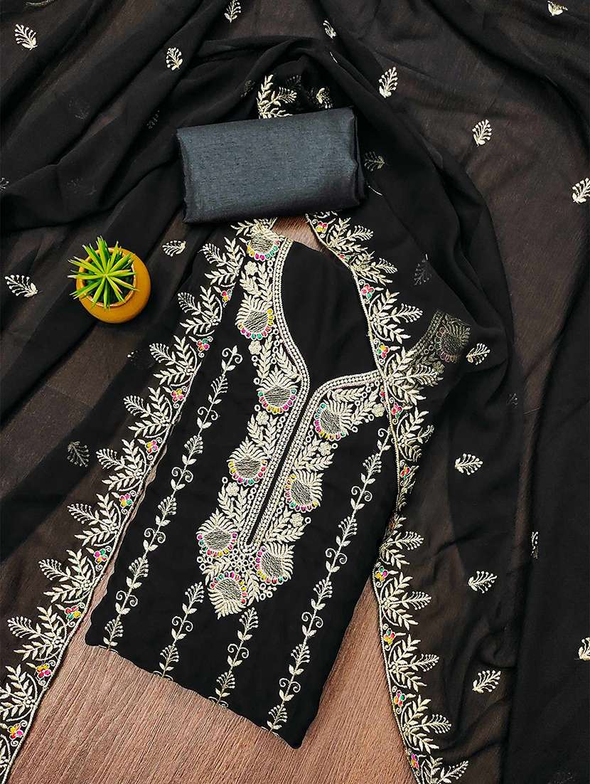 Women Solid With Work Unstitched Suit Set - 22582829 -  Standard Image - 1