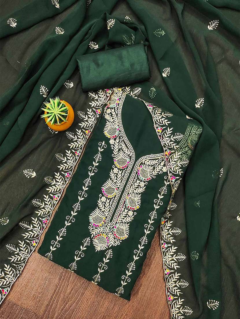 Women Solid With Work Unstitched Suit Set - 22582830 -  Standard Image - 1