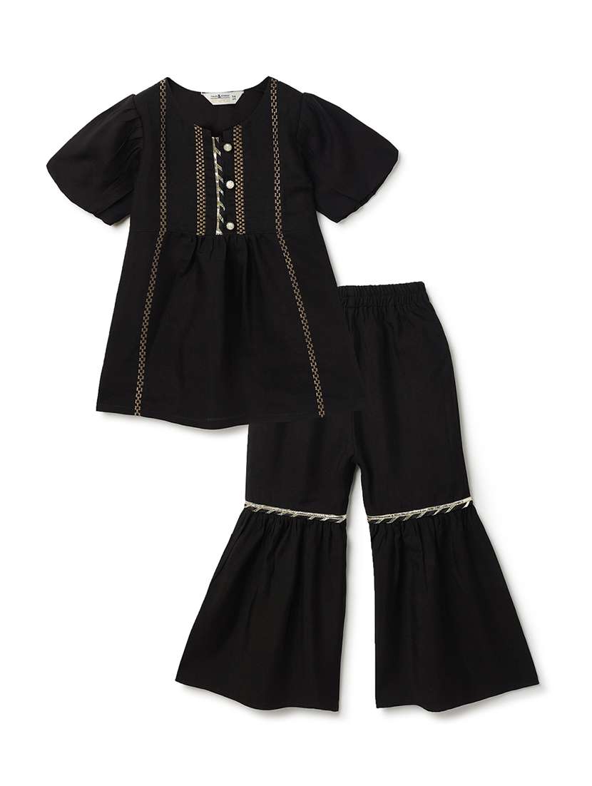 girls embroidered puff sleeves kurta sharara set - 22582859 -  Standard Image - 1