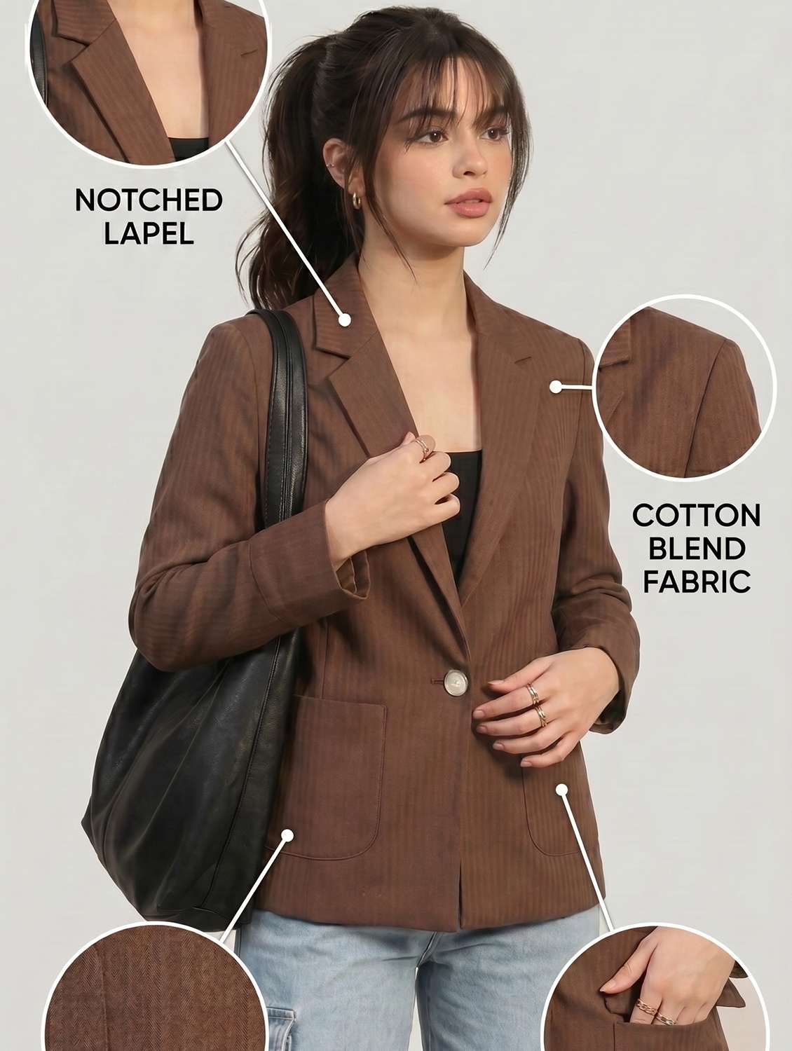 women self design single breasted blazer - 22582923 -  Standard Image - 4