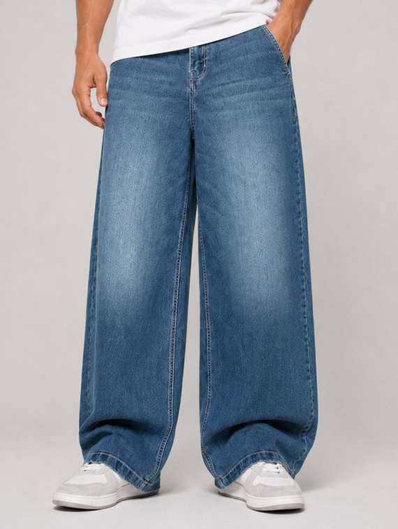 men washed mid rise full length baggy jeans - 22582932 -  Standard Image - 1