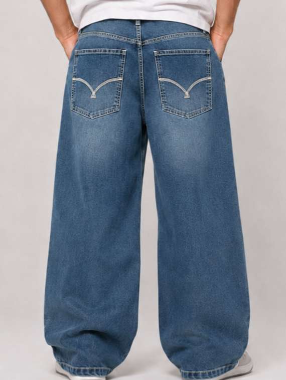 men washed mid rise full length baggy jeans - 22582932 -  Standard Image - 4
