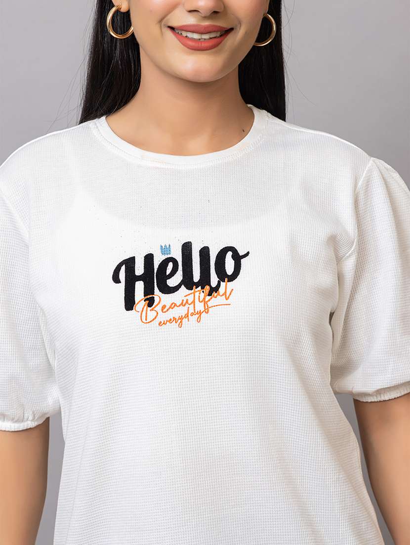 women printed puff sleeves regular fit t-shirt - 22582937 -  Standard Image - 1