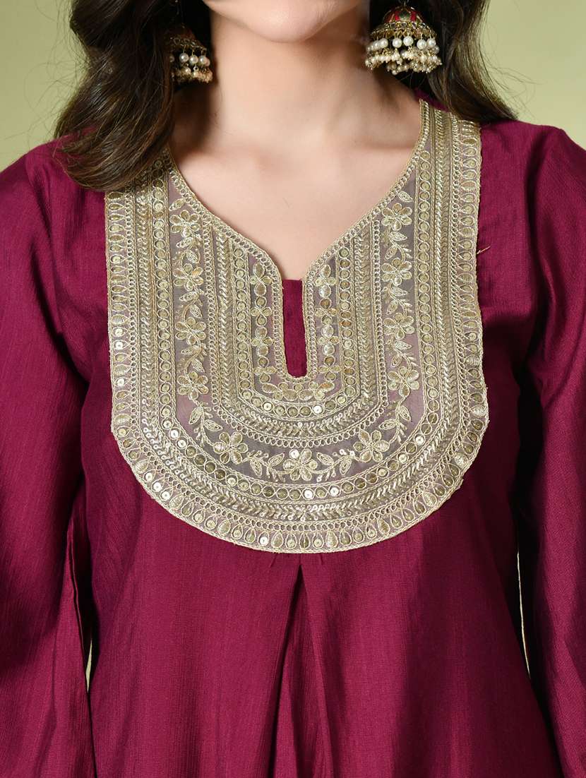 women solid with work bell sleeve kurta pant with dupatta set - 22583287 -  Standard Image - 4