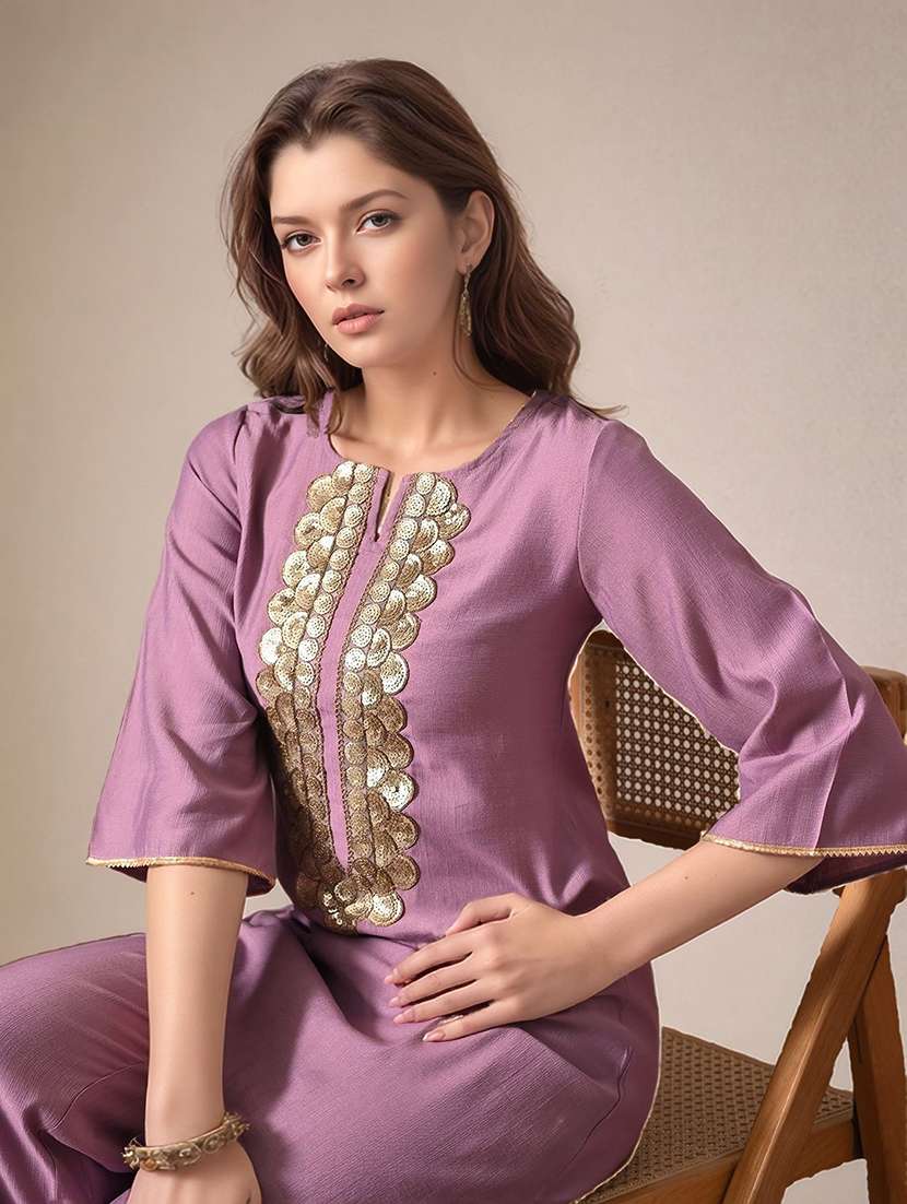 Women Solid With Work Notch Neck Kurta Pant With Dupatta Set - 22583345 -  Standard Image - 1