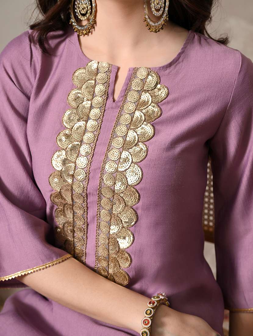 Women Solid With Work Notch Neck Kurta Pant With Dupatta Set - 22583345 -  Standard Image - 4