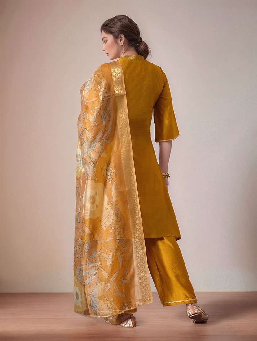 women solid with work notch neck kurta pant with dupatta set - 22583347 -  Standard Image - 4