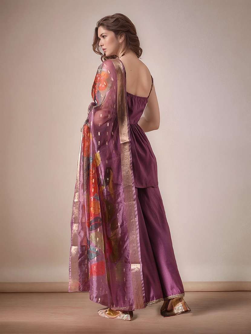 Women Solid Shoulder Strap Kurta Palazzo With Dupatta Set - 22583349 -  Standard Image - 4