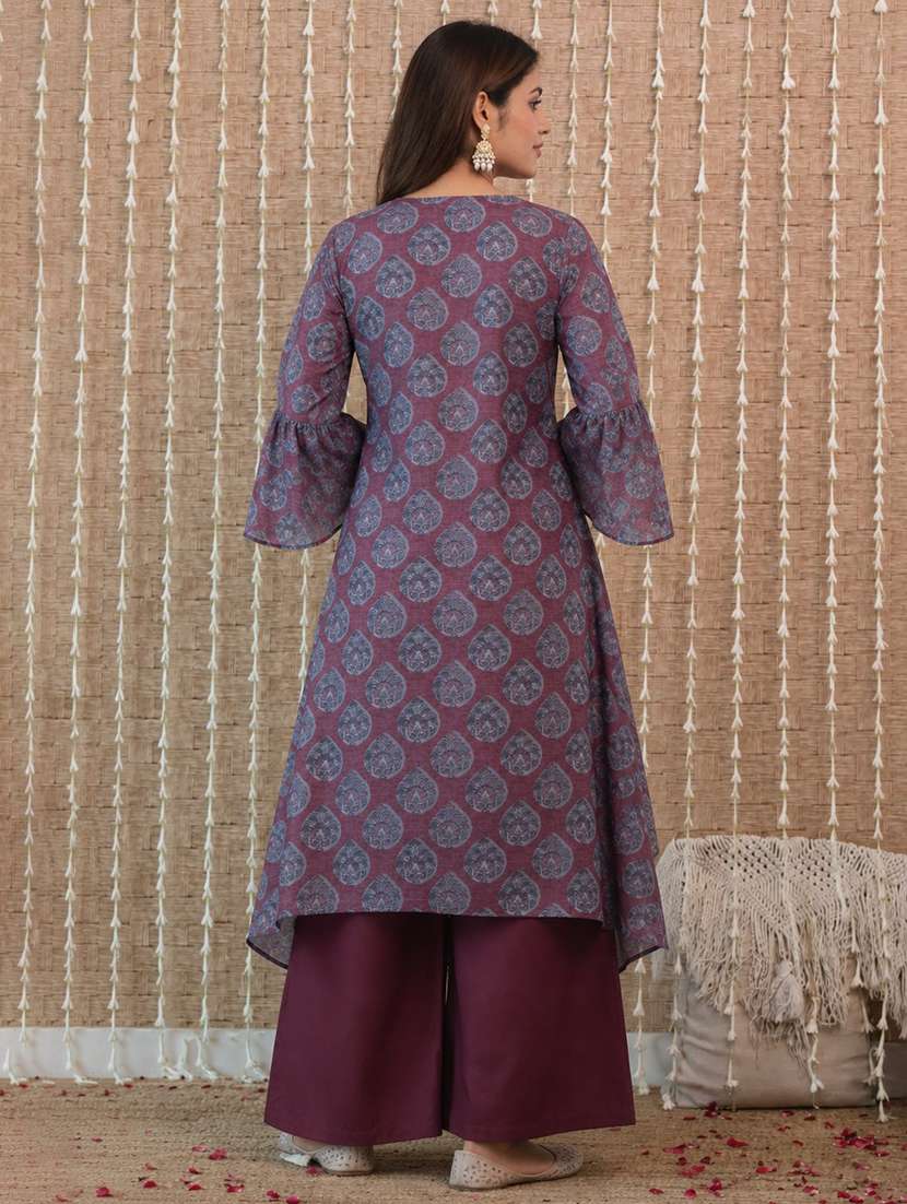 women printed bell sleeve kurta palazzo set - 22583941 -  Standard Image - 4