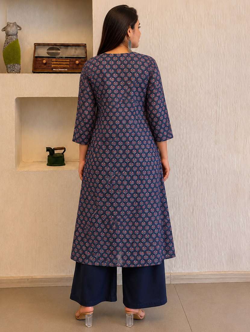 women printed three quarter sleeve kurta palazzo set - 22583945 -  Standard Image - 4