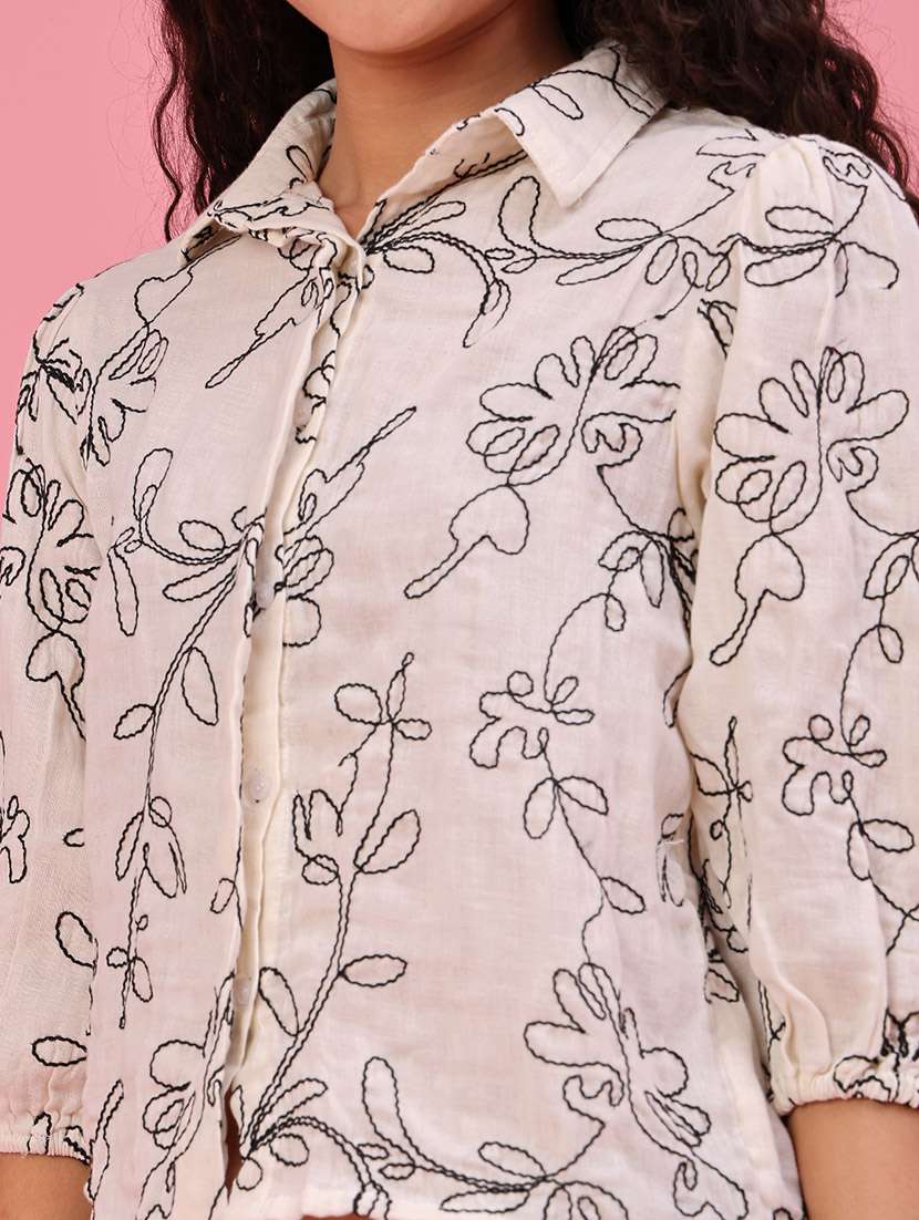 Women Embroidered Three Quarter Sleeves Regular Fit Shirt - 22584437 -  Standard Image - 1