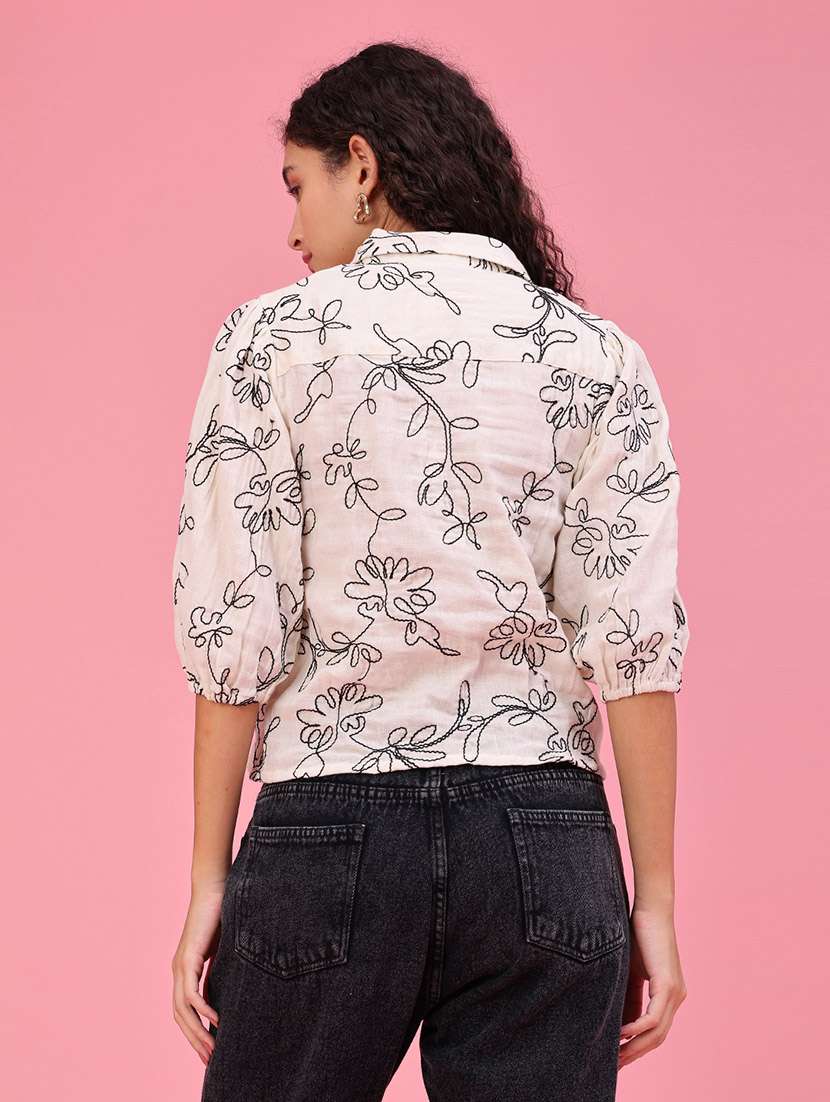Women Embroidered Three Quarter Sleeves Regular Fit Shirt - 22584437 -  Standard Image - 4