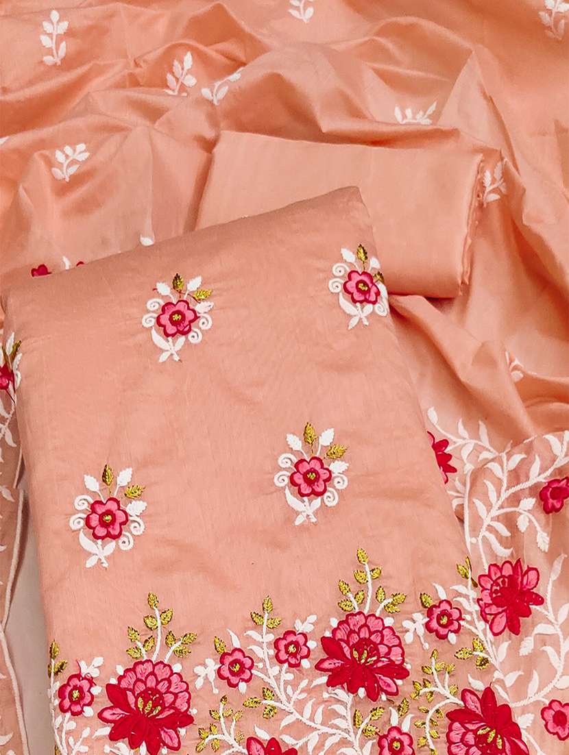 Women Solid With Work Unstitched Suit Set - 22585547 -  Standard Image - 1