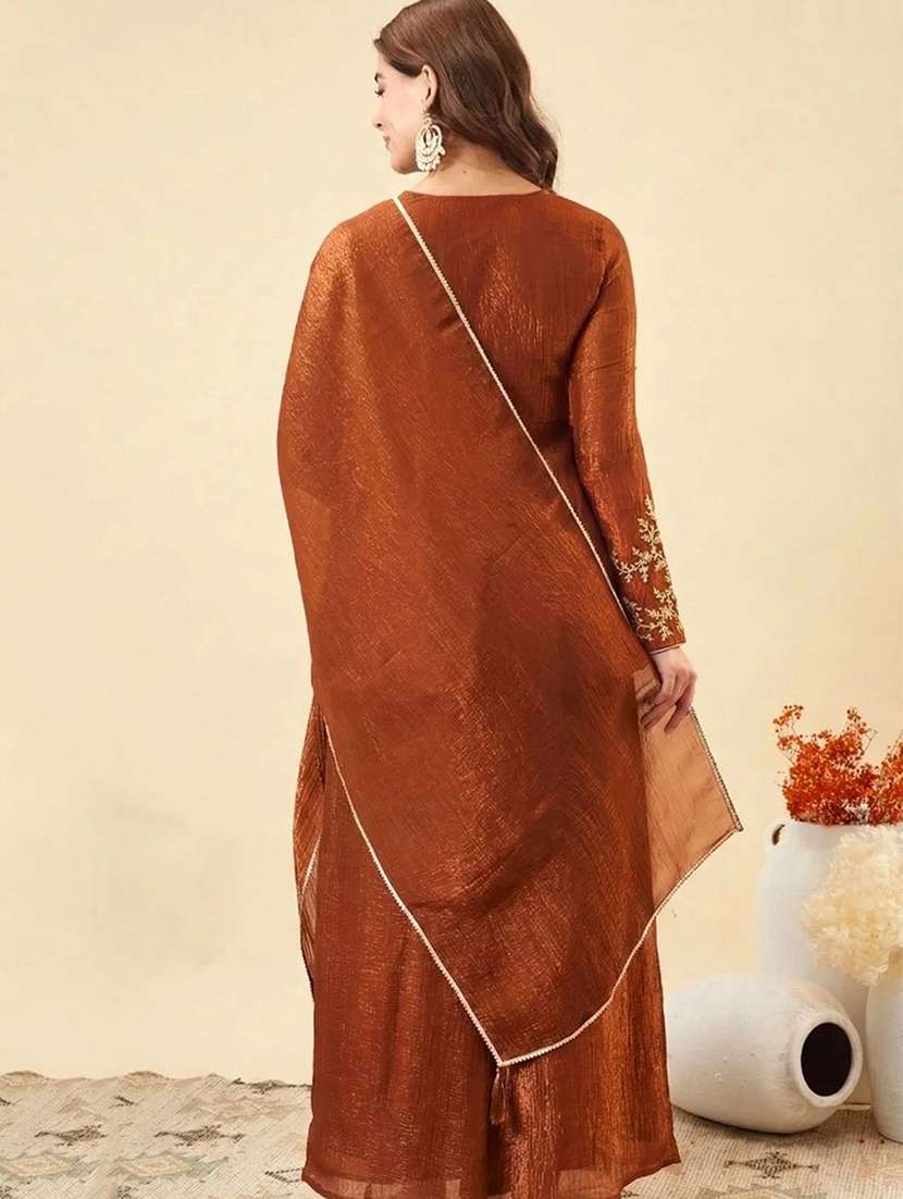 women embroidered long sleeve kurta palazzo with dupatta set - 22585566 -  Standard Image - 4