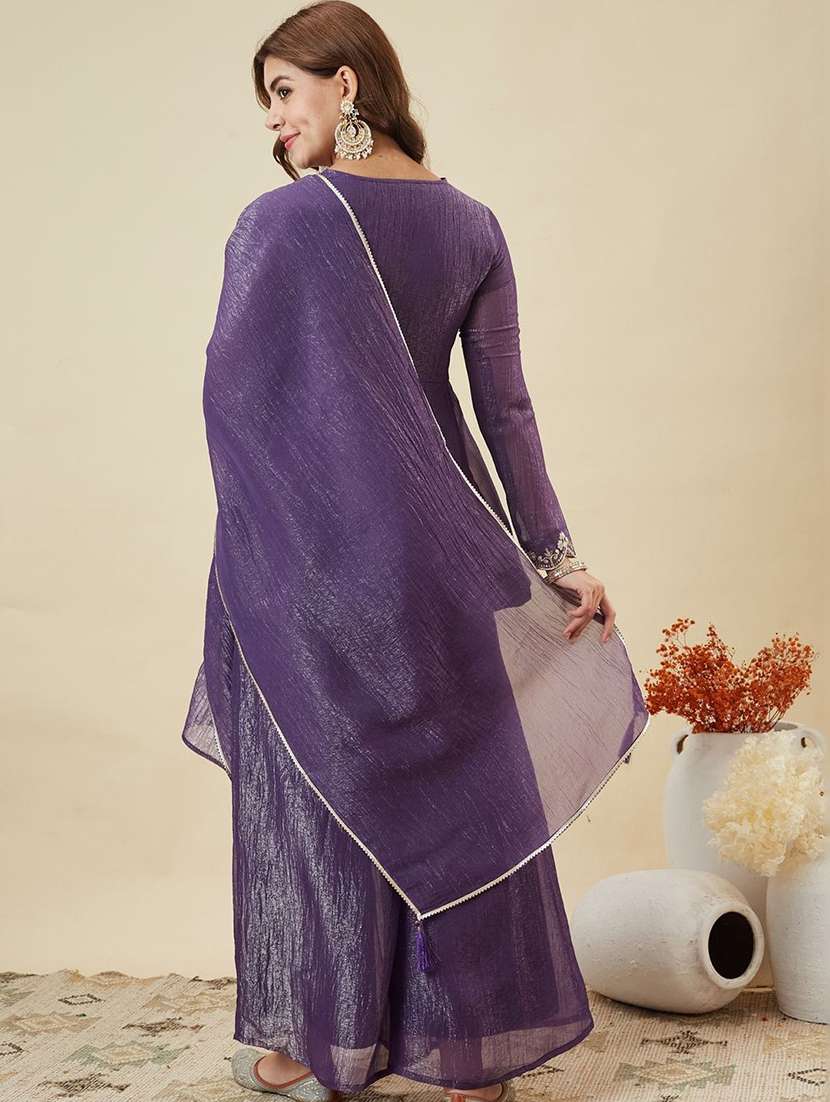 women embroidered long sleeve kurta palazzo with dupatta set - 22585568 -  Standard Image - 4