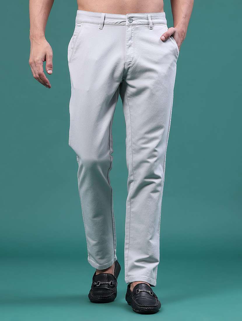 Men Solid Mid Rise Flat Front Casual Trouser - 22586465 -  Standard Image - 1