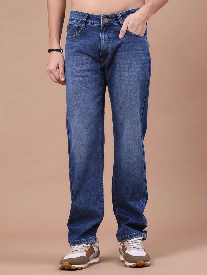 men washed mid rise full length relaxed fit jeans