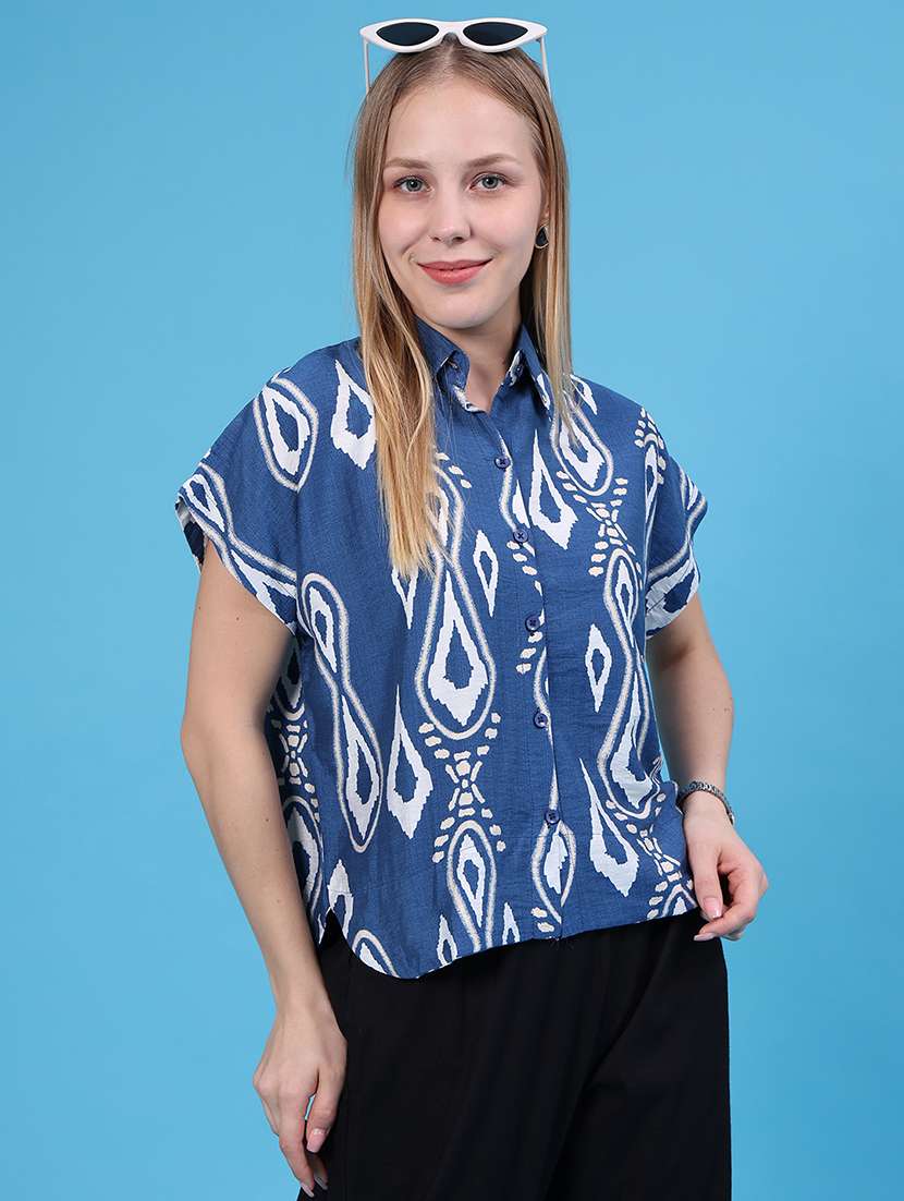 women printed short sleeves regular shirt