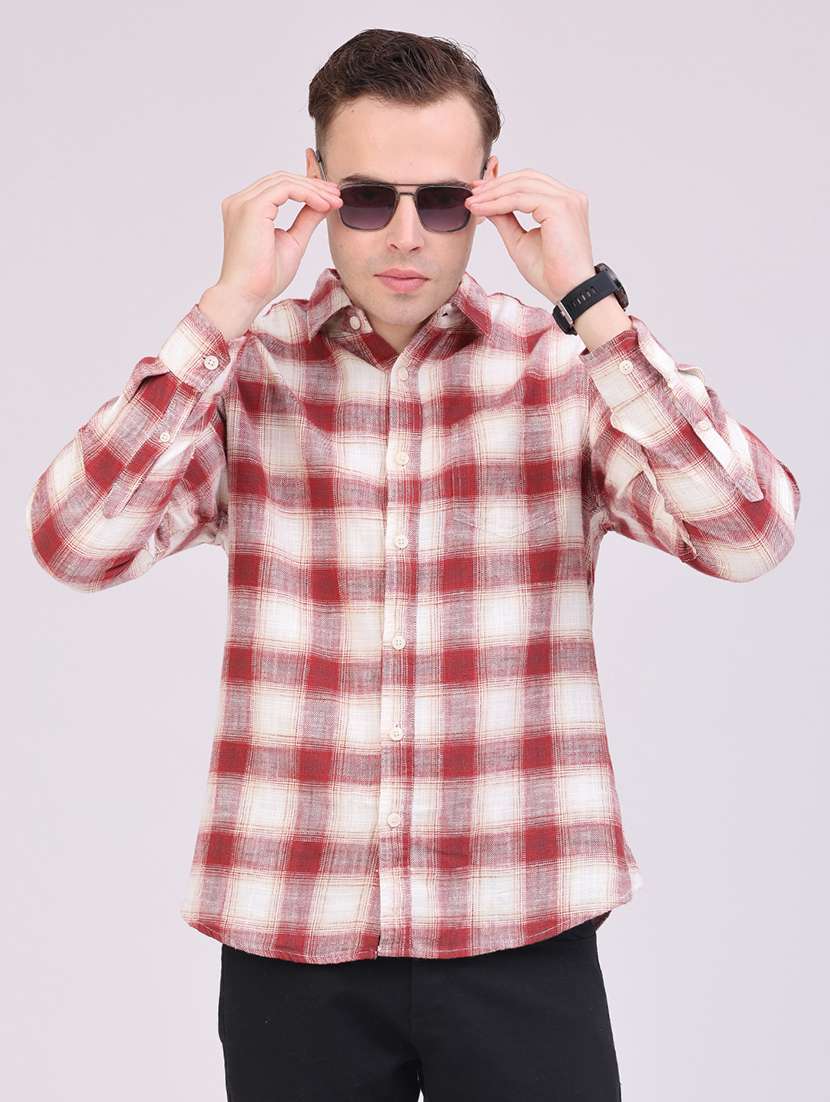 men checkered long sleeve regular fit casual shirt