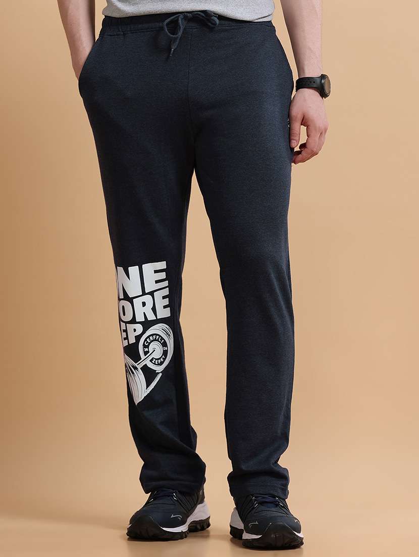 men printed mid rise full length track pant