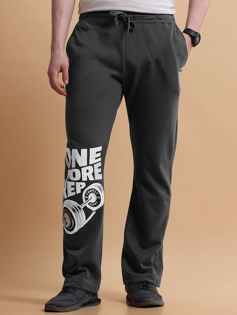 men printed mid rise full length track pant