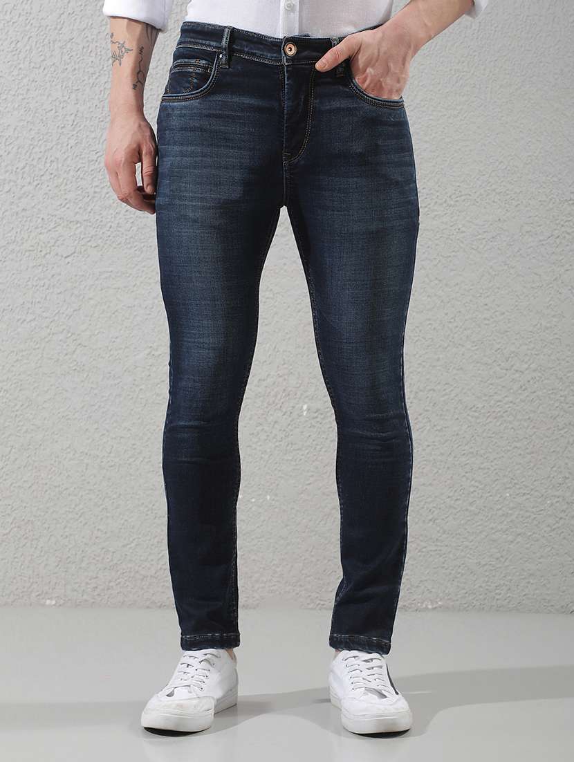 men washed mid rise full length skinny fit jeans