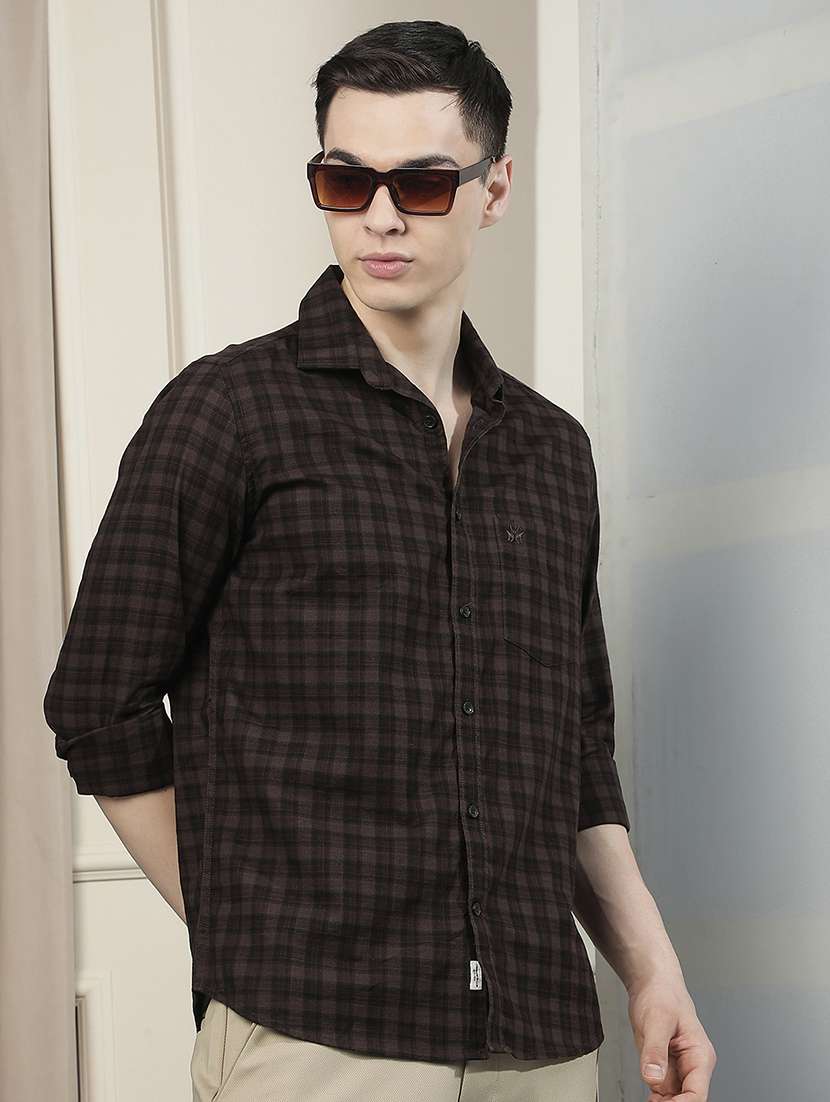 men checkered long sleeve regular fit casual shirt
