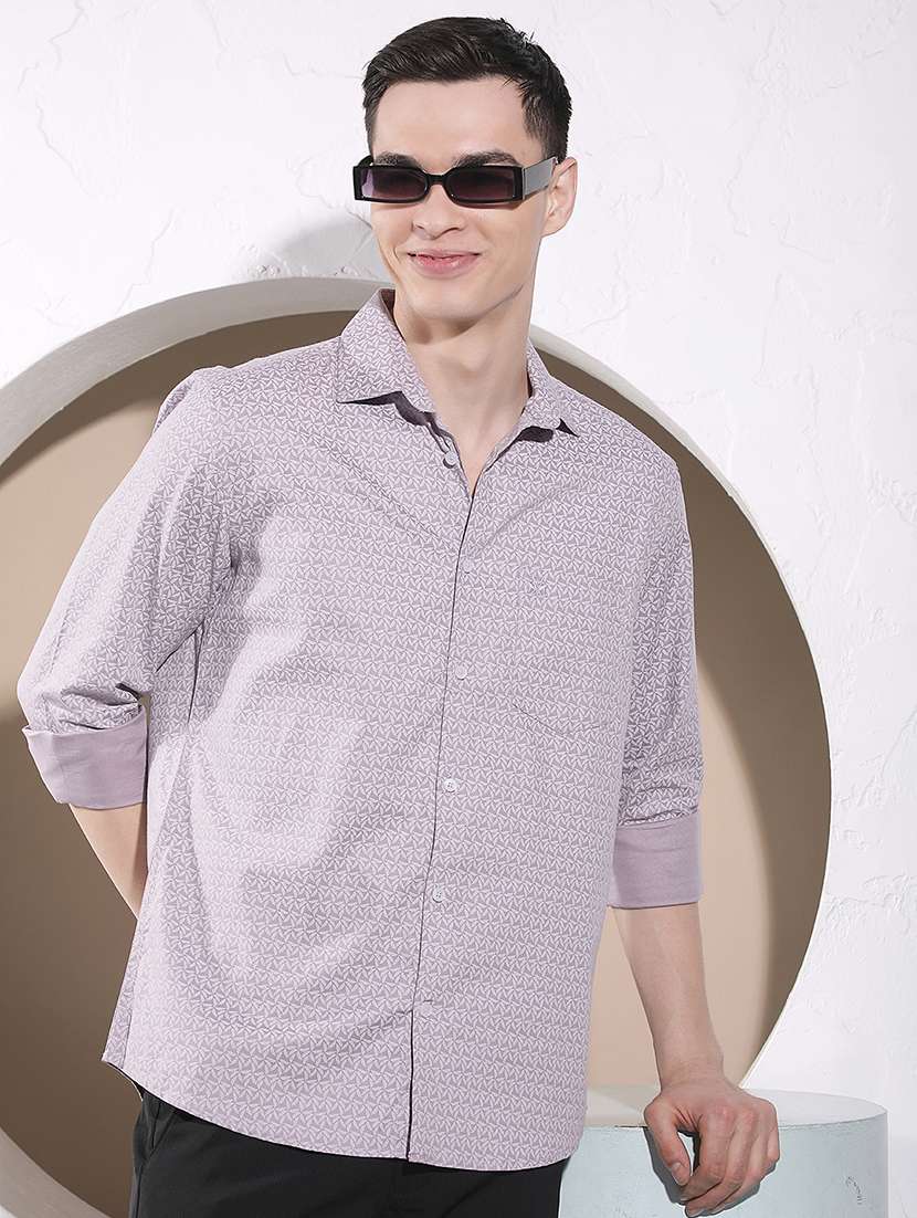 men printed long sleeve regular fit casual shirt