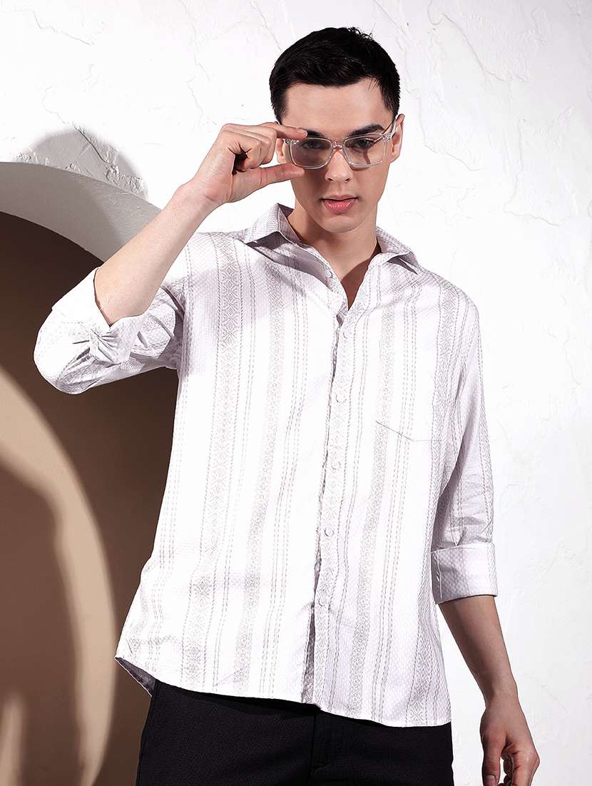 men striped long sleeve regular fit casual shirt