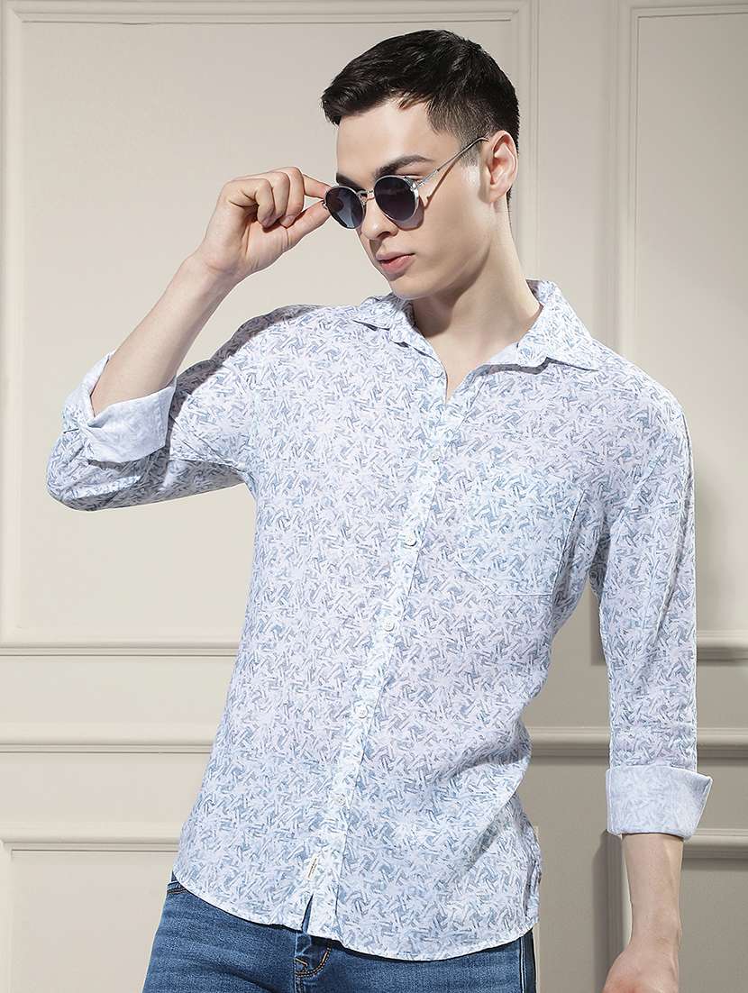 men printed long sleeve regular fit casual shirt