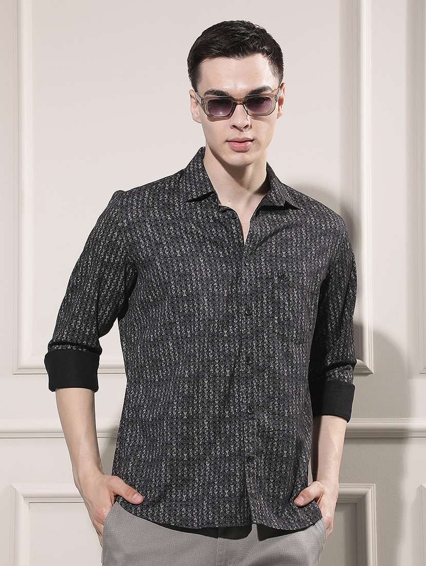 men printed long sleeve regular fit casual shirt