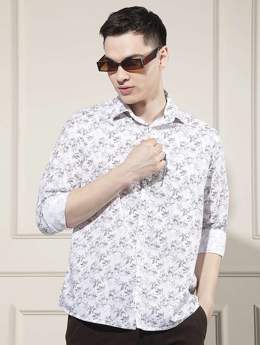men printed long sleeve regular fit casual shirt