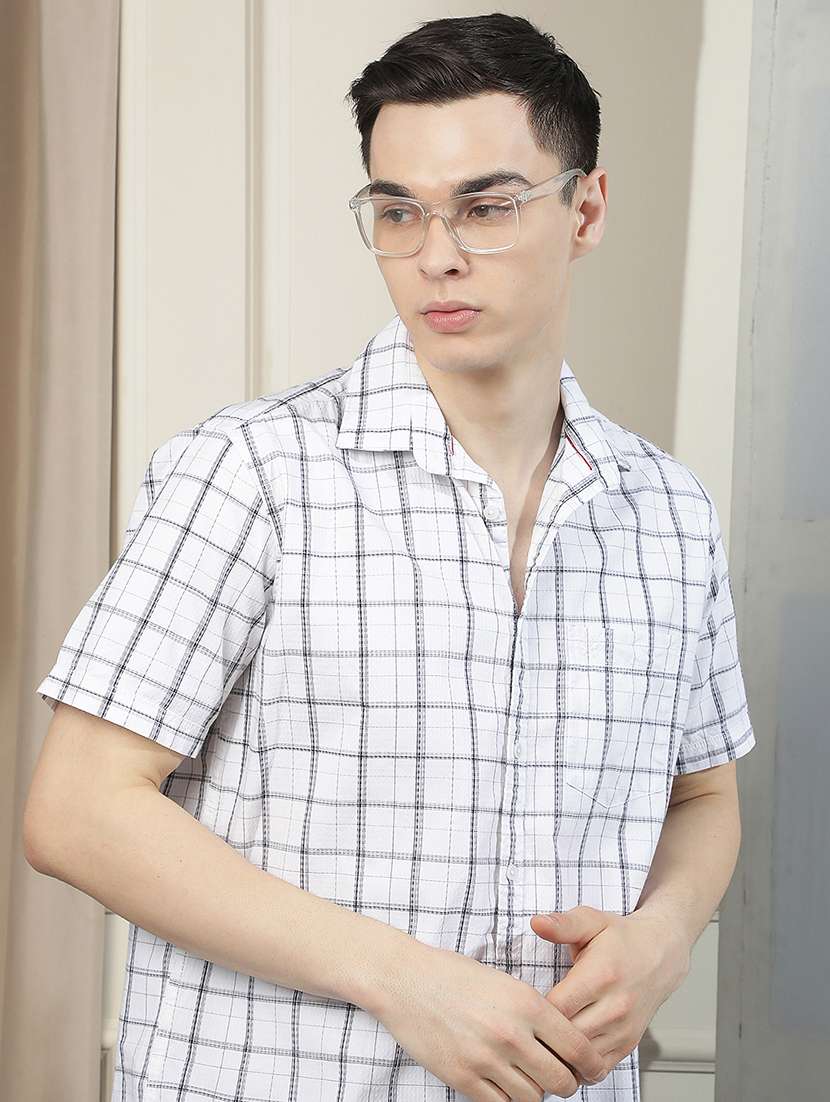 men checkered short sleeve regular fit casual shirt