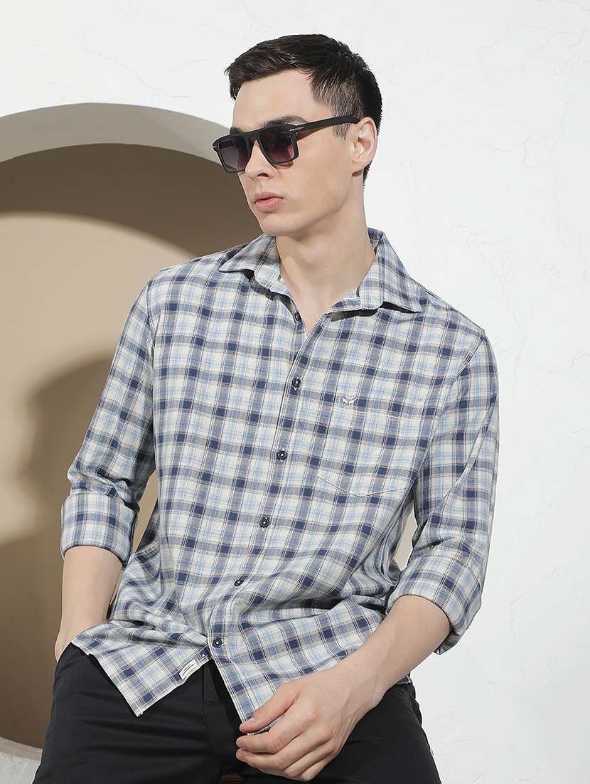 men checkered long sleeve regular fit casual shirt