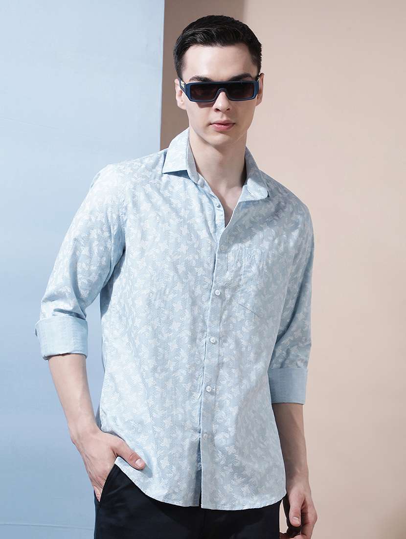 men printed long sleeve regular fit casual shirt