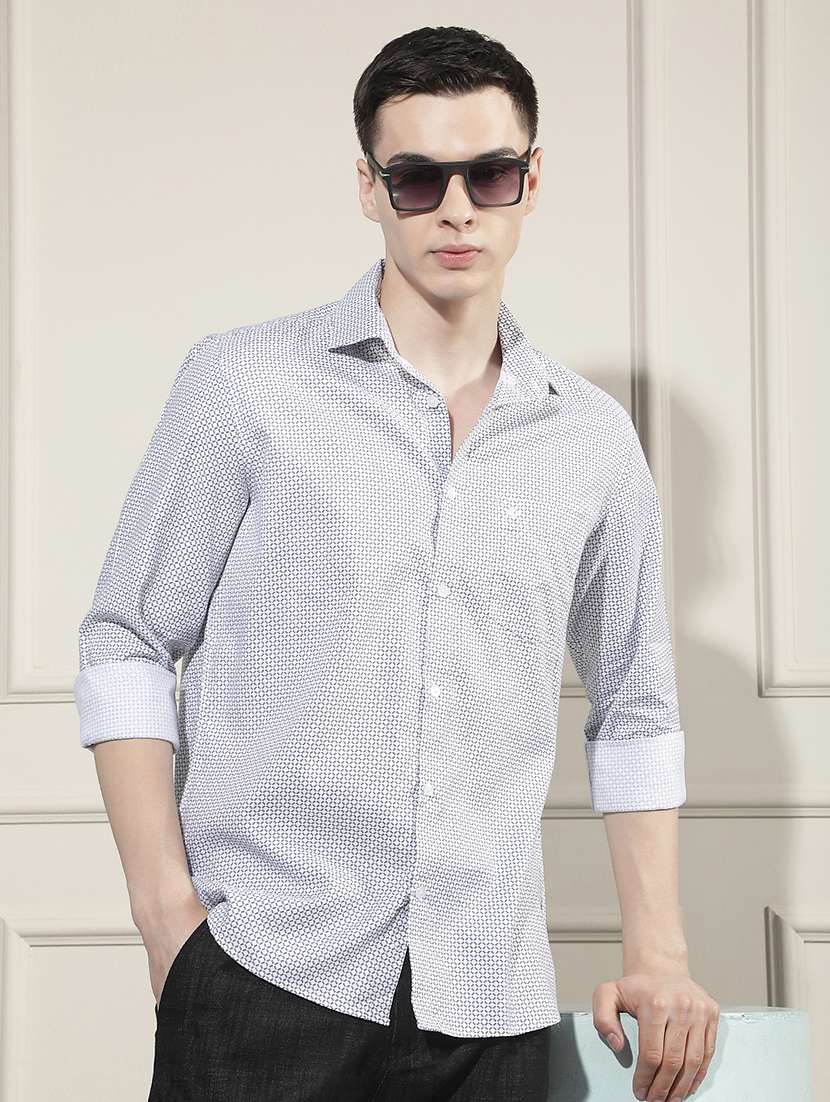 men printed long sleeve regular fit casual shirt