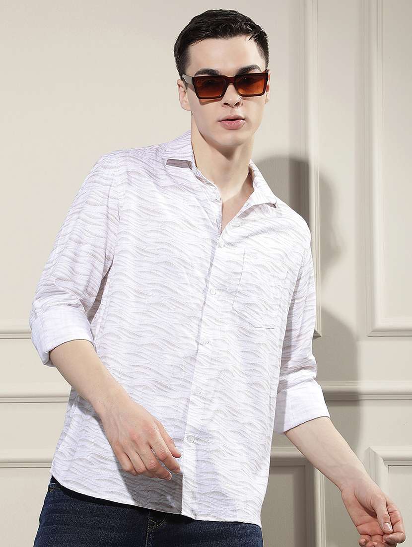 men printed long sleeve regular fit casual shirt