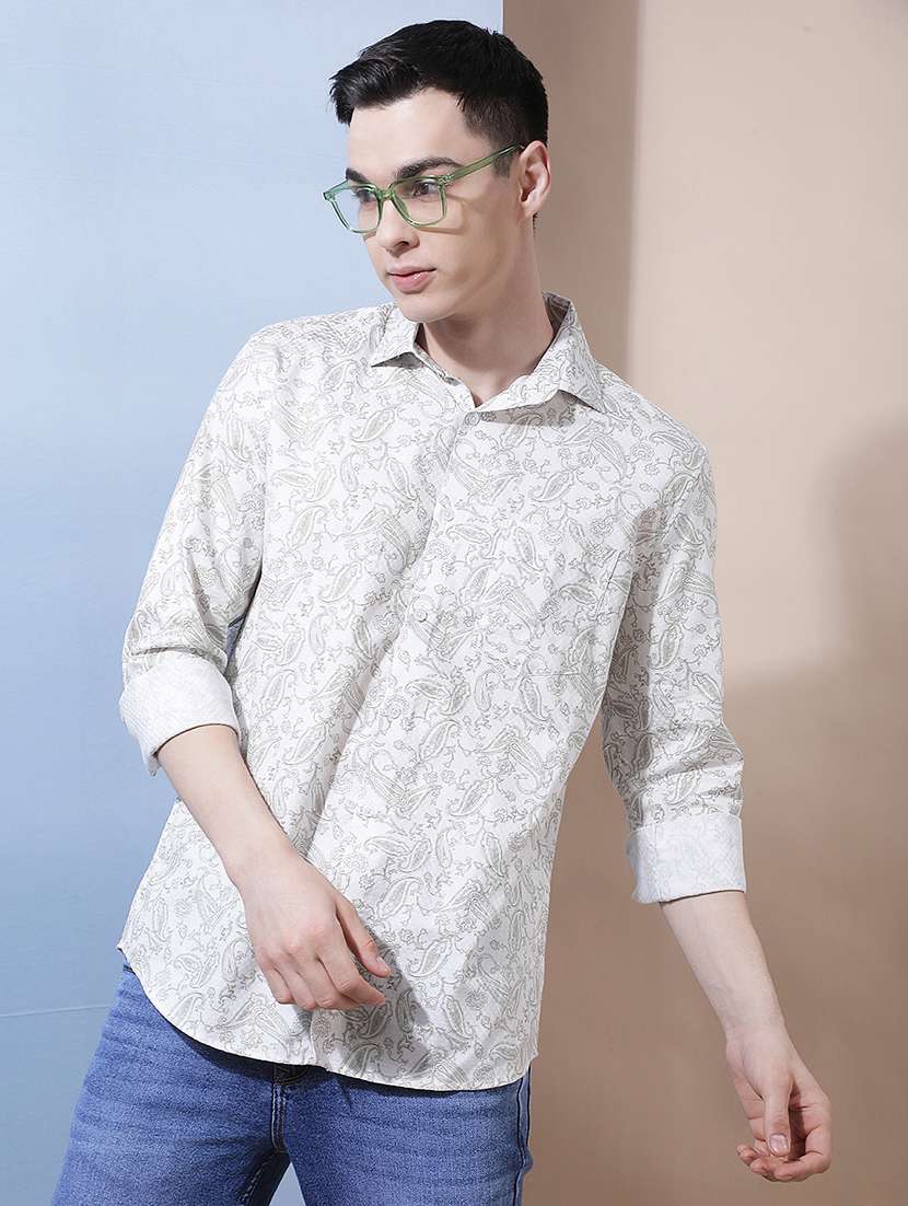 men printed long sleeve regular fit casual shirt