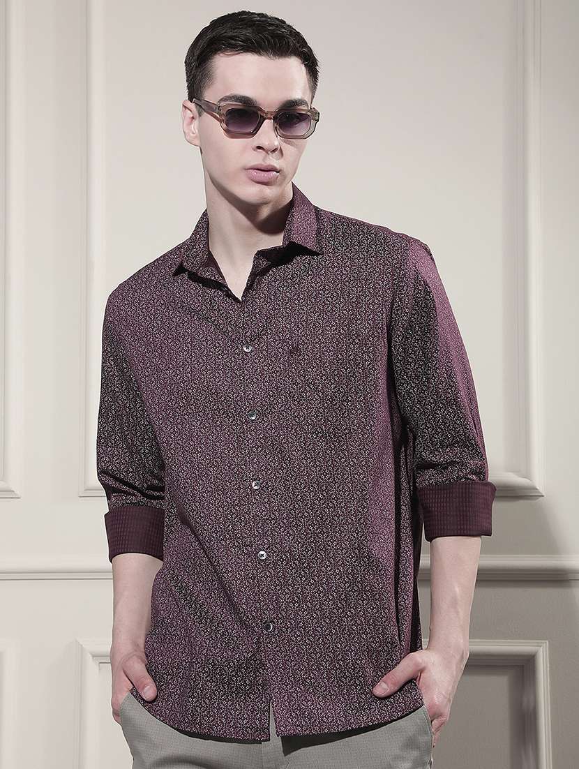 men printed long sleeve regular fit casual shirt