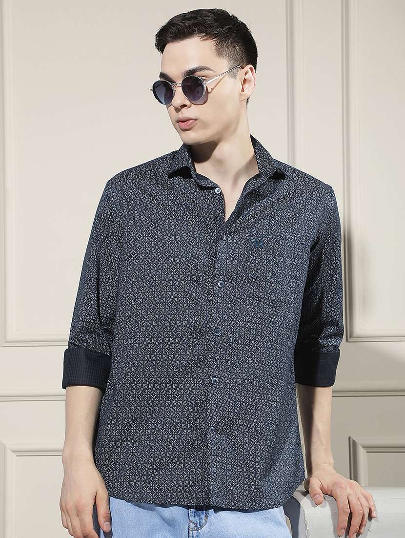 men printed long sleeve regular fit casual shirt